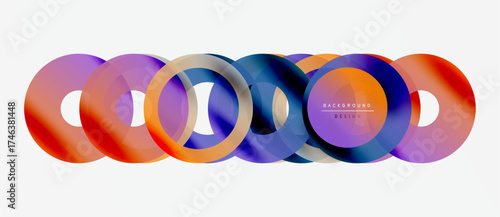 Abstract colorful overlapping circles create modern design. Gradient hues blend, forming dynamic visual composition. Minimalist style.