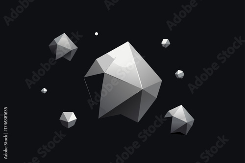 3d metallic polygons floating dark space