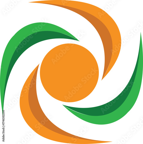 Abstract Orange & Green Swirl Logo – Dynamic Sun-Leaf Symbol for Renewable Energy, Eco-Friendly, Sustainable Business, Solar Power, Clean Tech & Corporate Branding Vector Icon