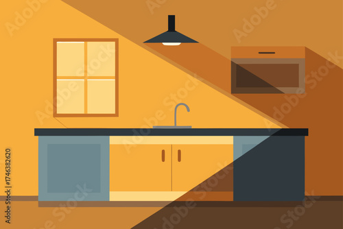 minimal kitchen countertop morning sunlight illustration