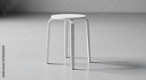 Modern minimalism three-legged stool in a pristine studio setting