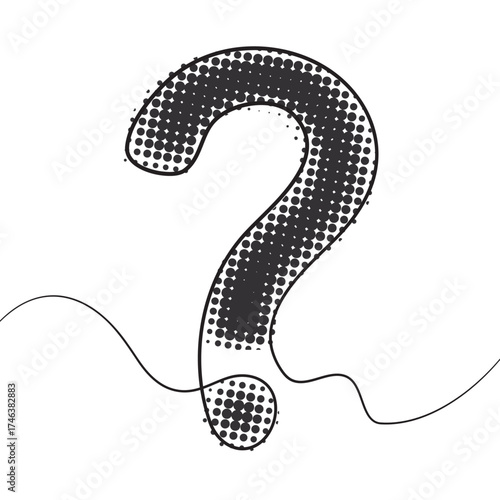 Hand drawn doodle question mark one line art. halftone question mark in one line. halftone pop art style. vector illustration