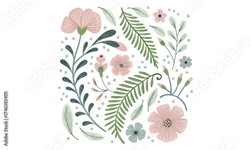 Pastel Floral & Tropical Botanical Elements for Design
