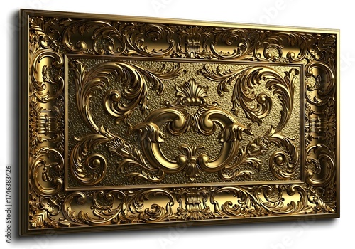 Opulent golden framework showcasing detailed floral designs and relief