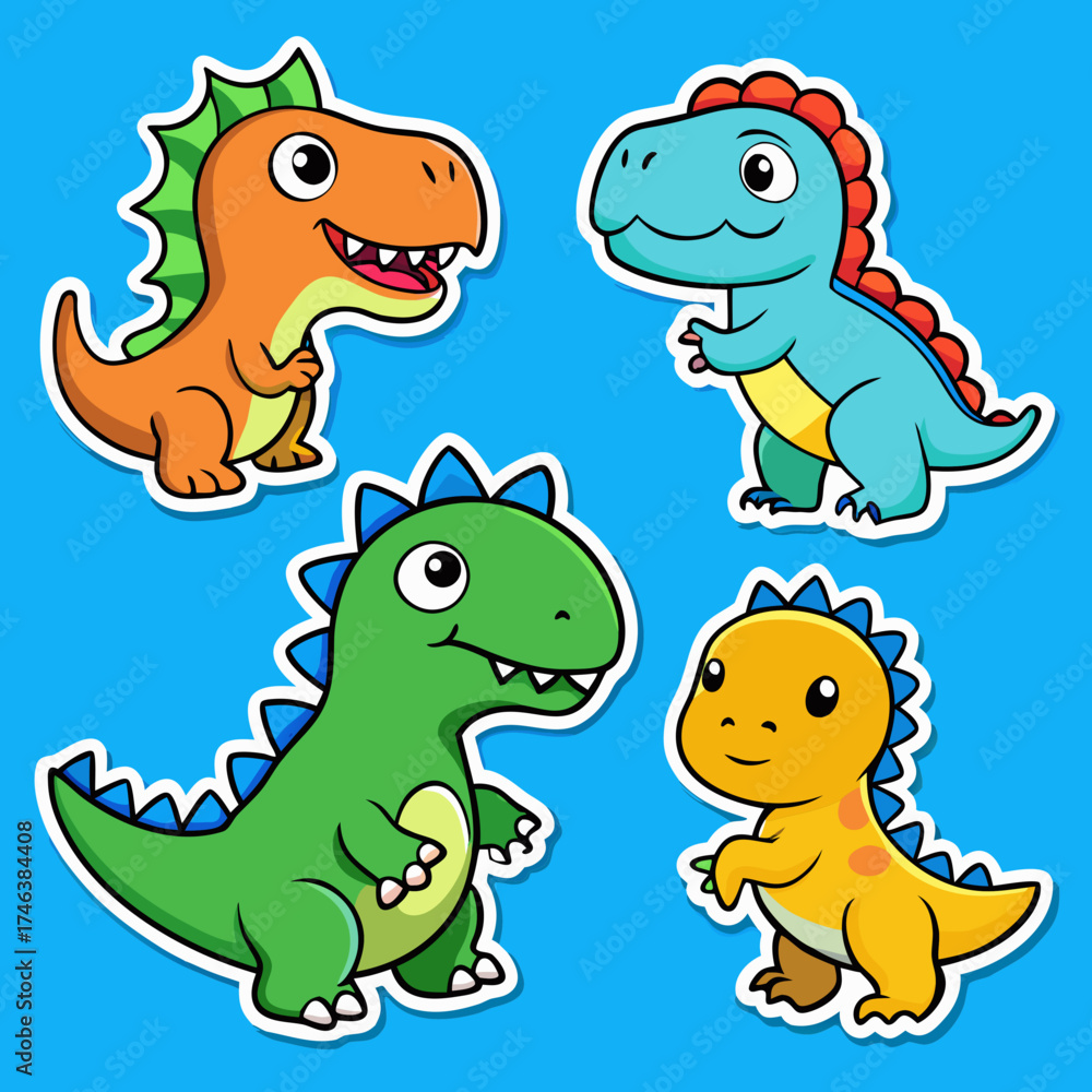 Fototapeta premium Dinosaur stickers printable editable vector 