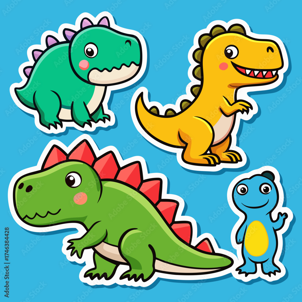 Fototapeta premium Dinosaur stickers printable editable vector 