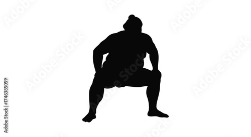 Dynamic silhouette of a sumo wrestler in a powerful stance ready for combat on
