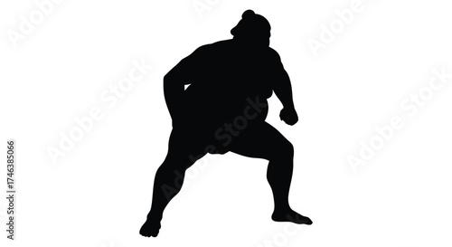Dynamic silhouette of a sumo wrestler in a fighting stance captured in a dramatic pose