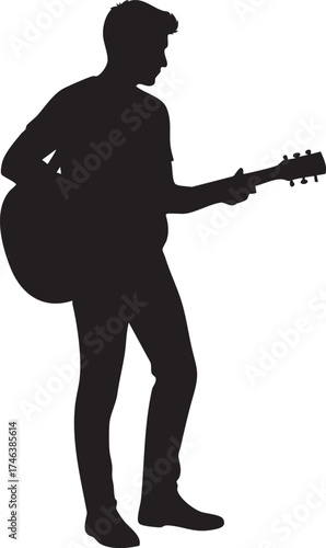 Silhouettes of a Male Musician Playing Acoustic Guitar