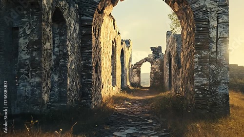 Ruins pathway at sunset