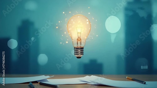 Illuminated Innovation: A glowing light bulb bursts with energy, connected by a network of lines and dots, symbolizing the interconnected nature of ideas and the power of innovation.