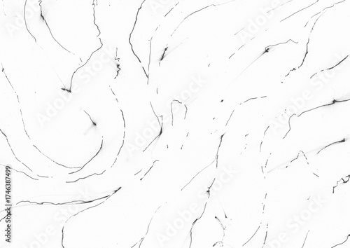 Minimal abstract grunge background with thin black ink lines flowing across a white surface. For rough overlay design, artistic decoration, poster art, or creative textures.