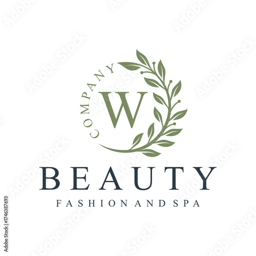 Initial letter w green leaves natural organic logo design for to beauty fashion and spa design graphic 