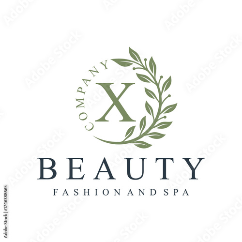 Initial letter x green leaves natural organic logo design for to beauty fashion and spa design graphic 