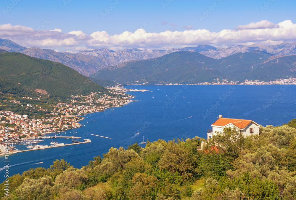 Obraz premium Beautiful Mediterranean landscape. Montenegro, view of Bay of Kotor from Lustica peninsula on sunny summer day