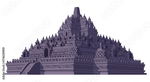 Vector Illustration of Ancient Borobudur Temple in Indonesia.