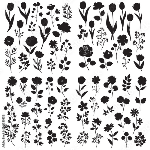 Silhouettes various stylized botanical vector format.
