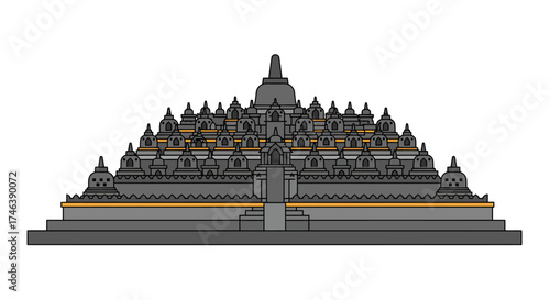 Vector Illustration of Borobudur Temple Indonesian Buddhist Monument.