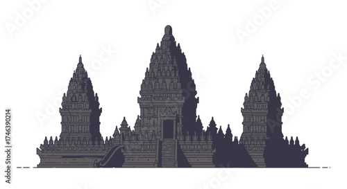 Vector Illustration of Prambanan Temple Indonesian Architectural Landmark.