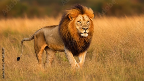 Wallpaper Mural Majestic African lion walking savanna sunset grassland wildlife Torontodigital.ca