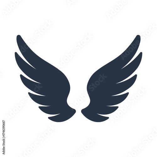 black wings vector silhouette, angel wing tattoo design, bold wing icon logo, flying wings graphic solid, gothic wings vector illustration