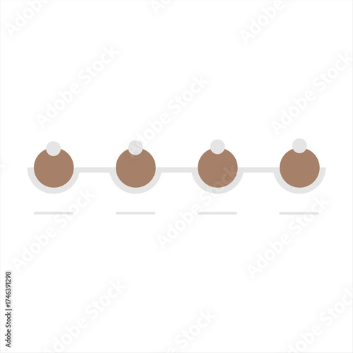Flat infographic design using four connected circular shapes to represent a timeline or workflow in minimalist brown tones.