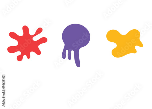Color paint splashes icon. Ink splatter spot, Smudge flat patch, brush splotch. isolated on white background. Vector eps 10   