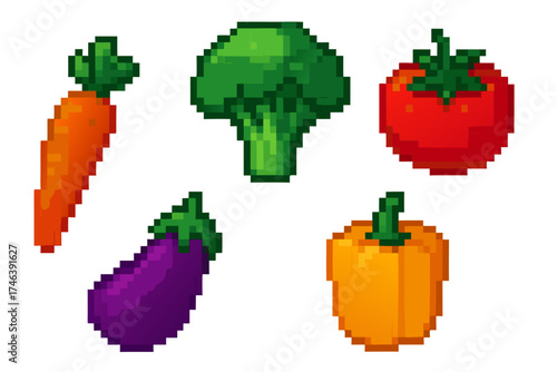 Pixelated Vegetables: A vibrant assortment of pixelated vegetables. Each vegetable is crafted with pixelated detail.
