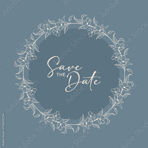 Minimalist and aesthetic floral wreath frame wedding invitation