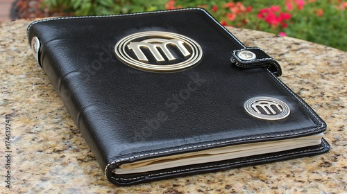 Elegant black leather notebook with custom logo for professional journaling and stylish organization, perfect for business or personal use, classy design
