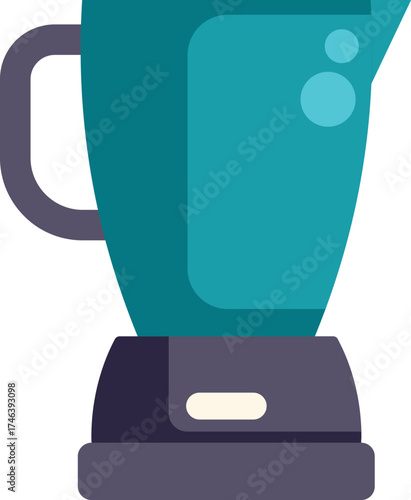 Turquoise electric blender standing on kitchen tabletop, kitchen appliance for making smoothies and milkshakes