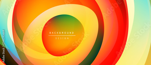 Abstract vibrant concentric circles. Orange, yellow, green, red hues blend smoothly. Modern design element for backgrounds, presentations.