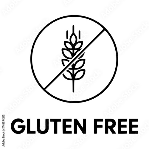 Vector gluten free symbol with a crossed out wheat stalk inside of a circle icon