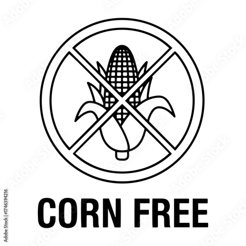 Vector illustration of a corn cob with a crossed circle indicating corn free product