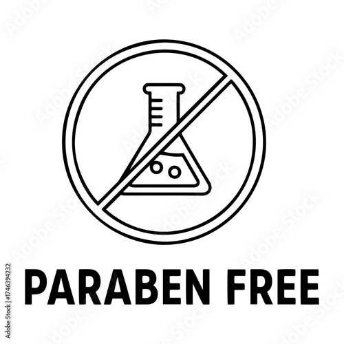 Vector paraben free icon showing a flask inside a crossed circle with paraben free text