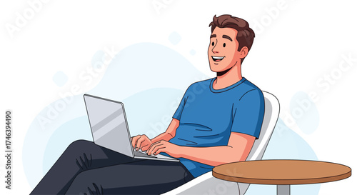 Remote Work Illustration of Man Using Laptop