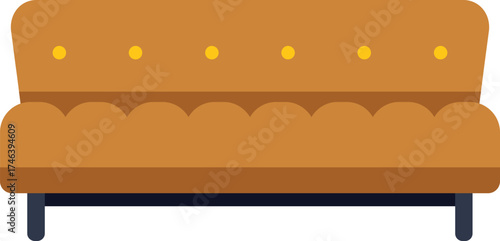 Brown sofa with decorative buttons on back and arms providing comfortable seating in living room