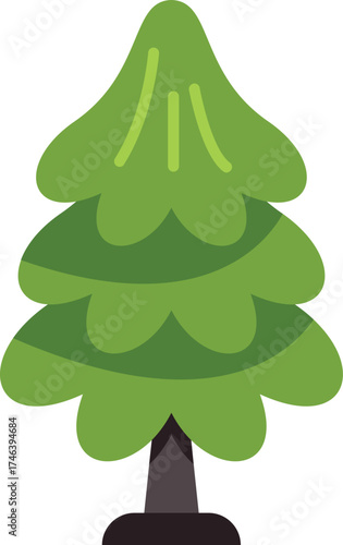 Stylized christmas tree with rounded edges and bright green boughs is standing up straight