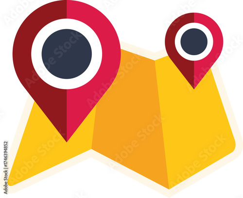 Location pin marking a specific destination on a map, gps navigation pointer, travel concept