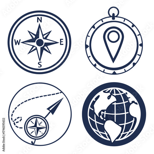 Various compass designs for navigation purpose