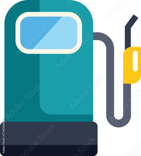 Simple vector illustration of a green gasoline fuel pump nozzle dispensing fuel