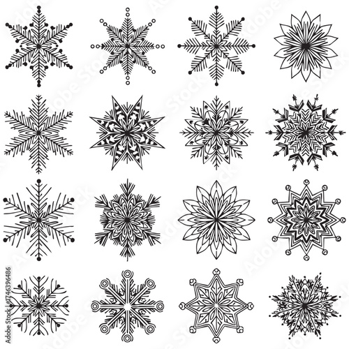 Snowflake line icon collection.