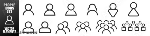 People and user icon set, team and group silhouette collection for apps, websites and infographics design on transparent background.