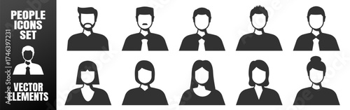 Business people avatar set, user and profile icon collection for office or corporate design on transparent background.