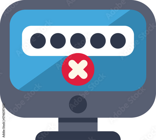 Computer screen showing a wrong password input attempt with a red cross mark icon