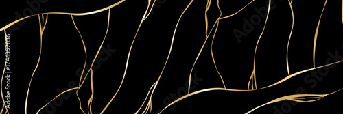 Elegant gold brak background. Kintsugi crack black background with gold broken 