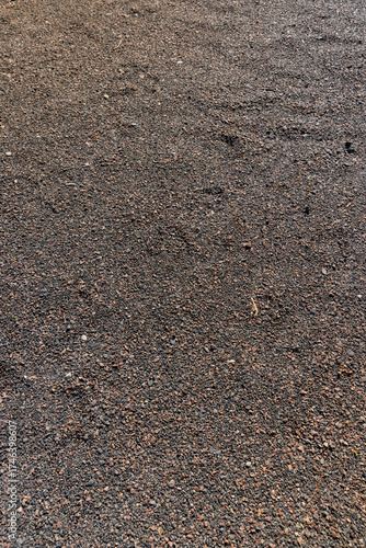a narrow walking path in the park made of natural finely crushed rubble, path for pedestrians to walk in the park in sunny weather