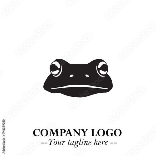 Head of Frog Logo Symbol Black on White Background in Modern Minimalist Vector Design for Branding