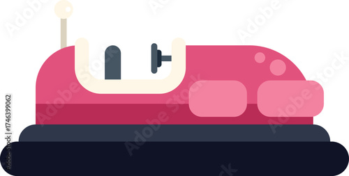 Minimalist vector illustration of a pink bumper car, representing concepts like amusement parks, childhood, and fun
