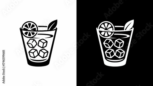 Refreshing Contrast Minimalist Drink Icon in Black and White